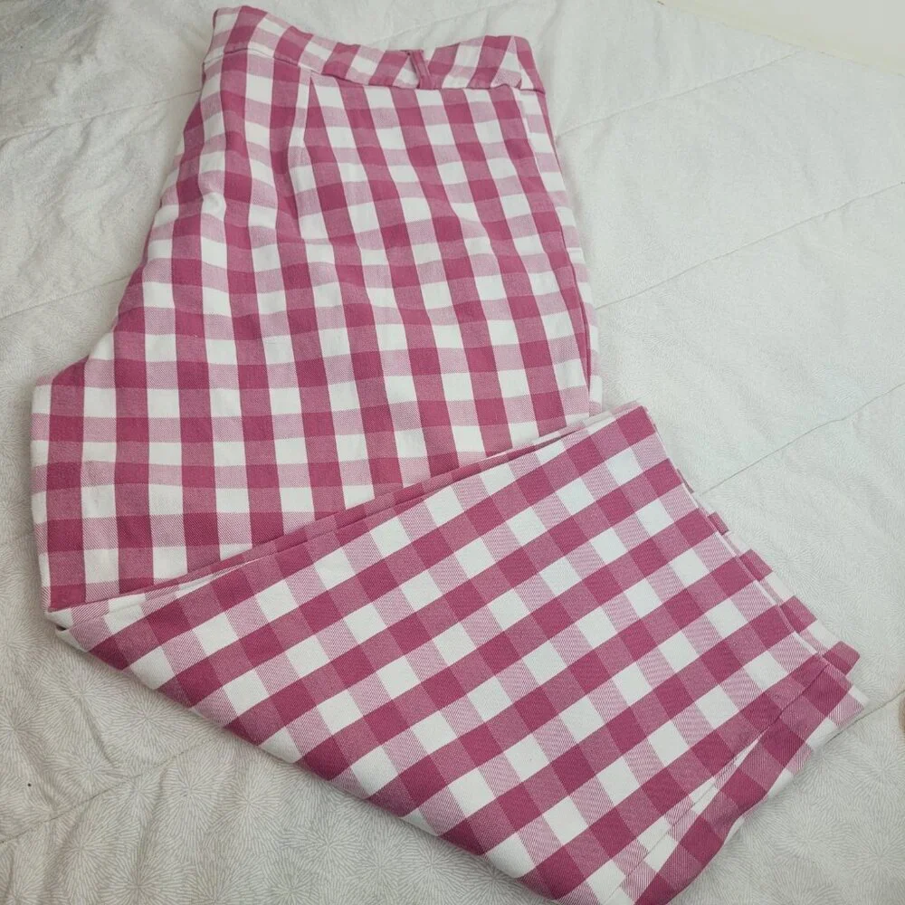 Time and Tru pink white gingham check capri pants zip front pockets pinup 18 - Picture 2 of 11